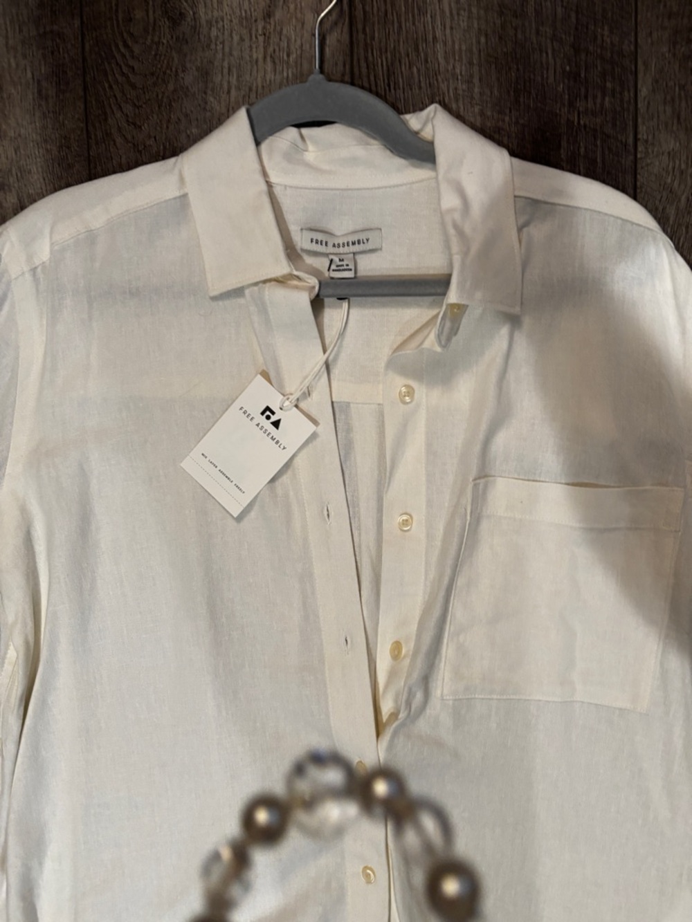 Womens Cream Linen Button-Up Shirt